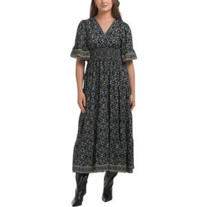 NEW MAX STUDIO LONDON Smocked Waist Surplice Maxi Dress